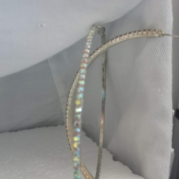 Large Hoop AB Rhinestone Earrings Statement Runway - Picture 8 of 11